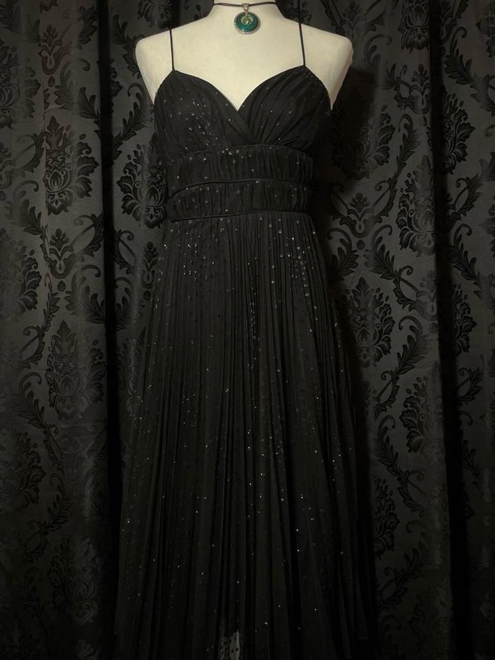 Betsey Johnson Black Sparkle Maxi Dress with Spaghetti Straps